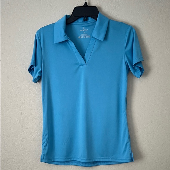 NWT SANTINY Women's Golf Shirt Collared V-Neck Blue in Size S - Picture 4 of 11
